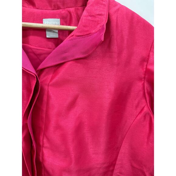 Chico's Jacket Women Size 16/18 Barbie Pink Mid Length Shantung Button Front NWT - Picture 5 of 10